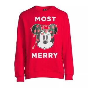 Disney Mickey Mouse Men’s XXL (50-52) Red Fleece Graphic Pullover Sweatshirt
